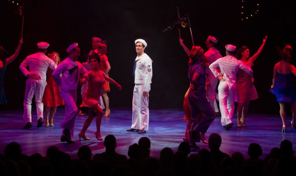 Sam Lips as Gabey and the company of On the Town, produced by Music Circus at the Wells Fargo Pavili