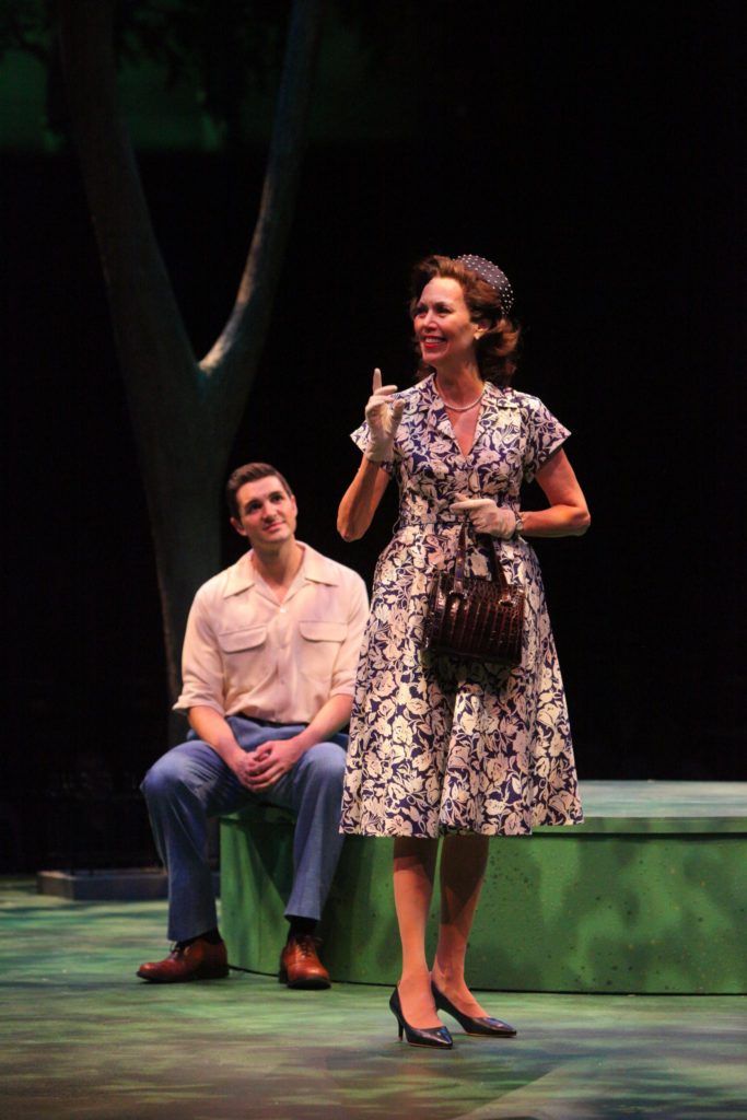 Zach Trimmer as Joe Hardy and Lynne Wintersteller as Meg Boyd in Damn Yankees produced by Music Circ