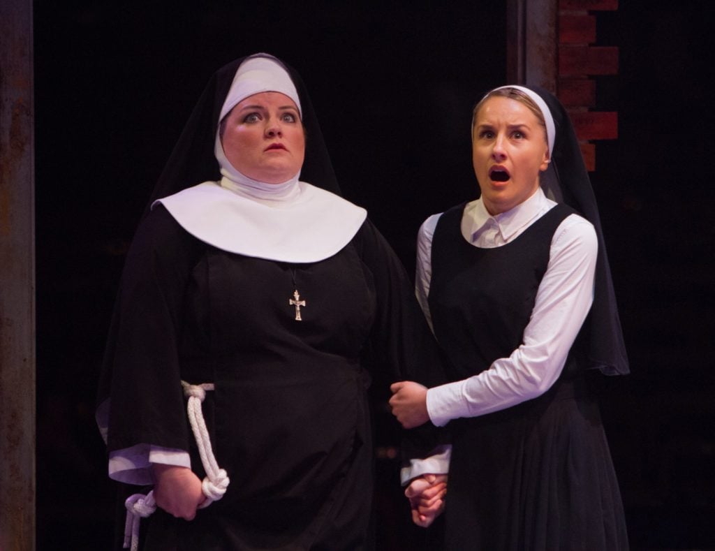 Nikki Switzer as Mary Patrick and Jeanna De Waal as Mary Robert in Sister Act produced by Music Circ