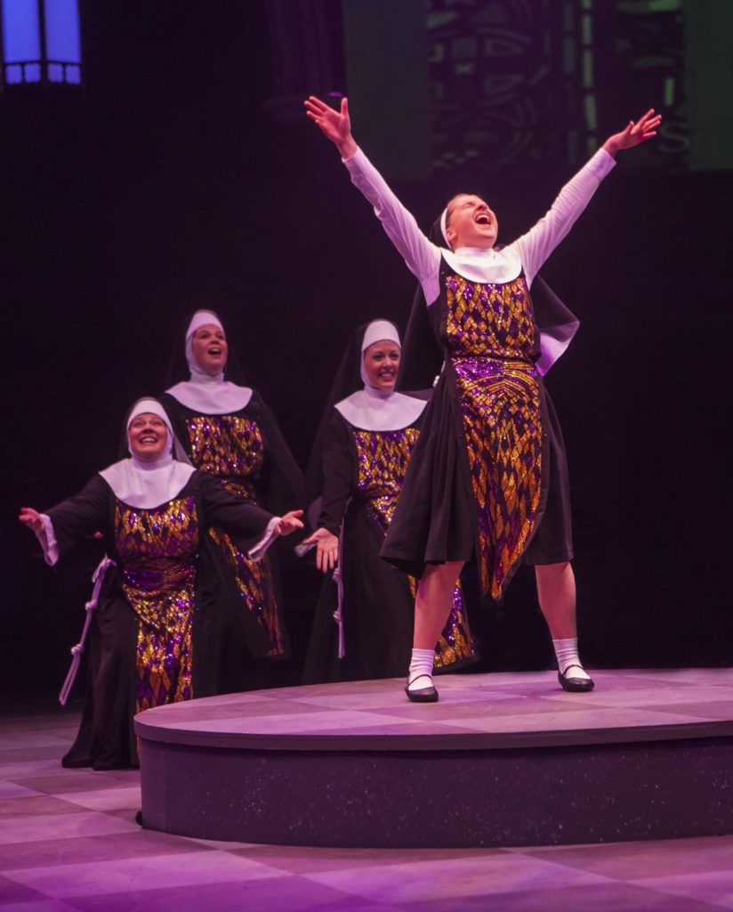 Jeanna De Waal as Mary Robert and the company of Sister Act produced by Music Circus at the Wells Fa
