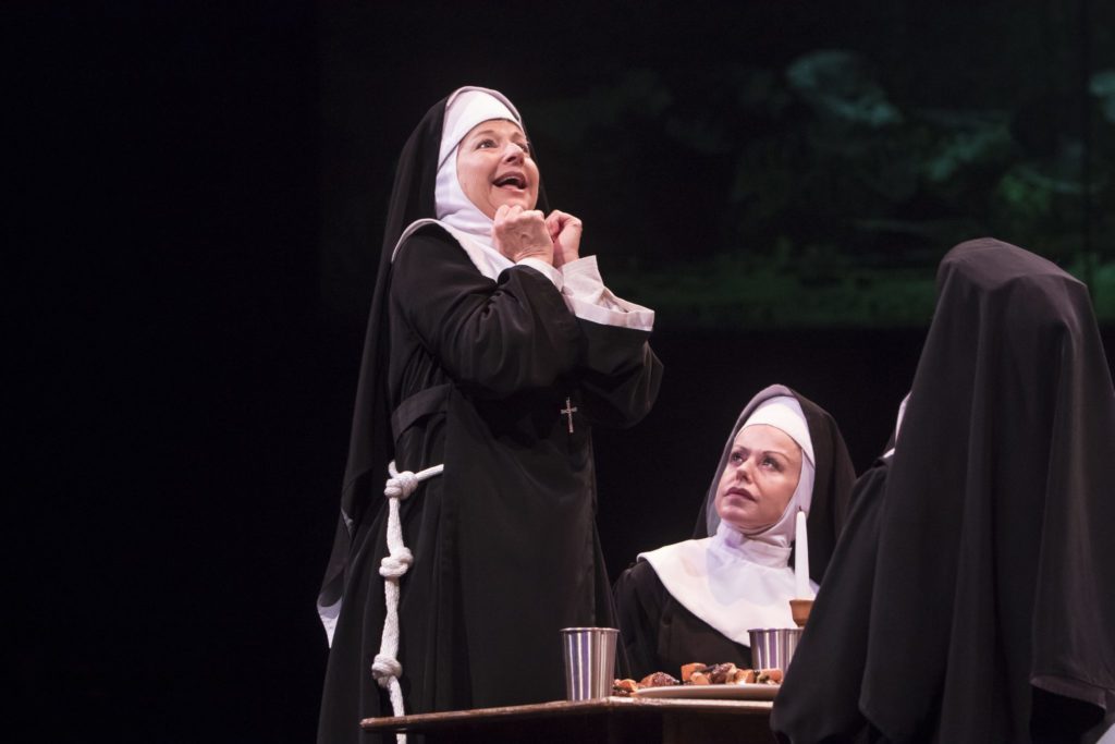 Linda Griffin as Mary Martin-of-Tours and Kathryn Mowat Murphy in Sister Act produced by Music Circu