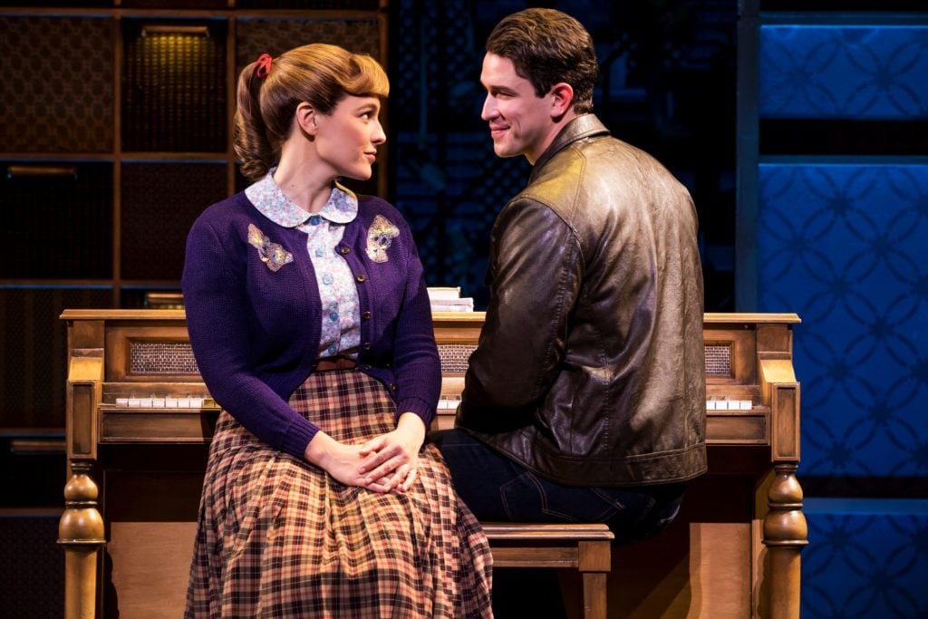 Sarah Bockel as Carole King and Andrew Brewer as Gerry Goffin in the Broadway Sacramento presentatio