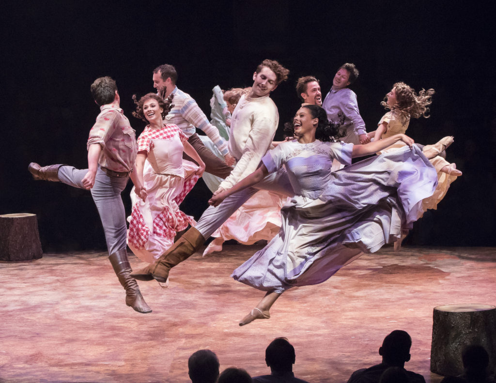 (center) Graham Keen as Caleb Pontipee and Keely Beirne as Ruth with The Brides and The Brothers in 