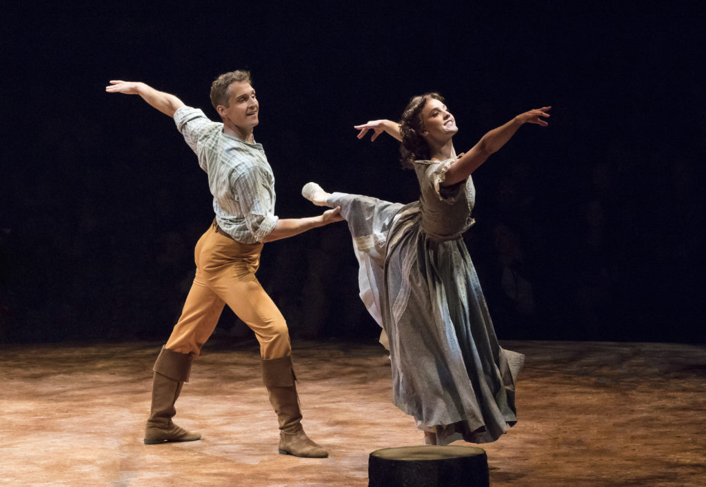 (from L to R) Brian Steven Shaw as Daniel Pontipee and Jamie Pfaff as Liza in SEVEN BRIDES FOR SEVEN