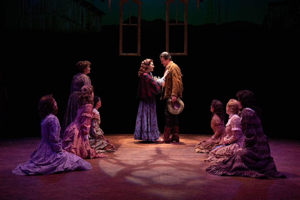 (from L to R) Diane Vincent as Mrs. Hoallum, Paige Faure as Milly, Edward Watts as Adam Pontipee and