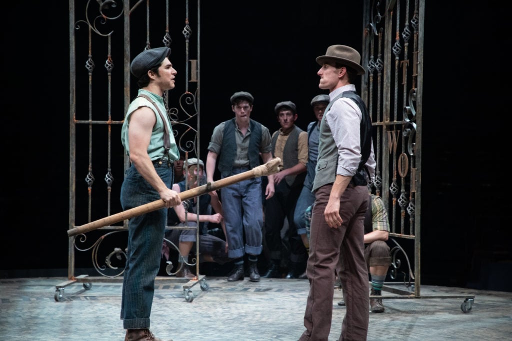 (from L to R) Joey Barreiro as Jack Kelly and Adam Lendermon as Oscar Delancey with the Company of D