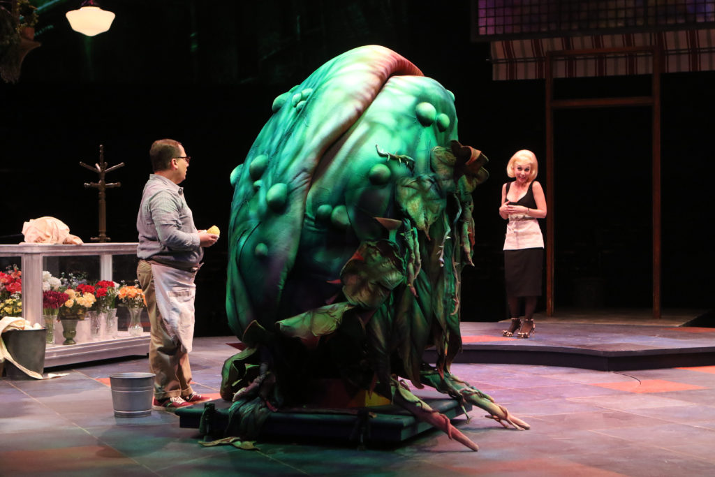 (left to right) Jared Gertner as Seymour and Sarah Litzsinger as Audrey in LITTLE SHOP OF HORRORS pr