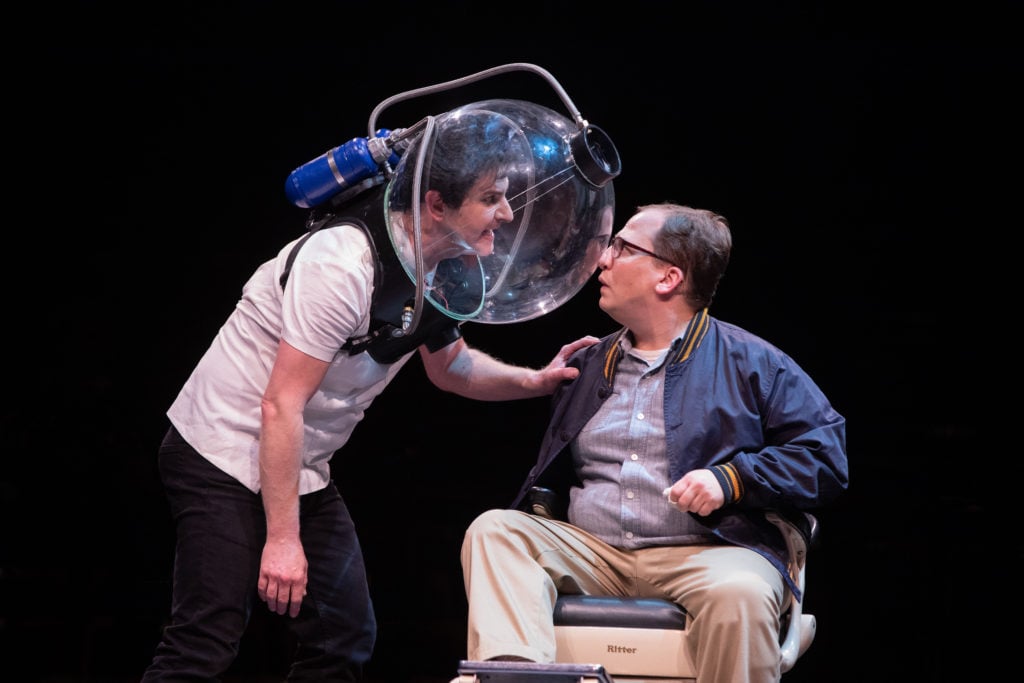 Jamison Stern as Orin and Jared Gertner as Seymour in LITTLE SHOP OF HORRORS produced by Broadway At