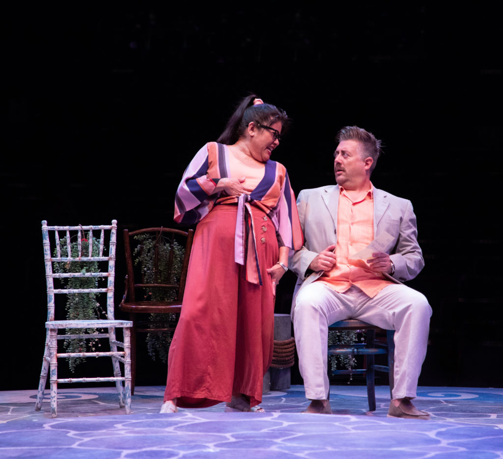 Jodi Kimura as Rosie and Eric Petersen as Bill Austin in MAMMA MIA!, produced by Broadway At Music C