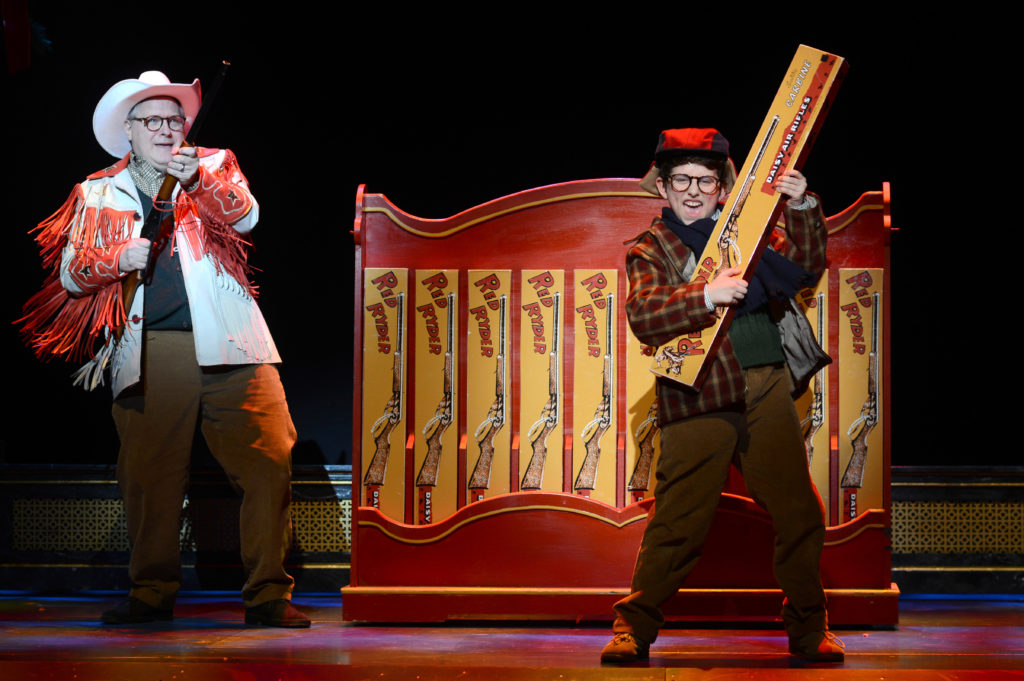 Chris Carsten as Jean Shepherd and Colton Maurer as Ralphie in A CHRISTMAS STORY, THE MUSICAL presented by Broadway On Tour at Memorial Auditorium Nov. 8-17, 2019. Photo by Gary Emord Netzley.