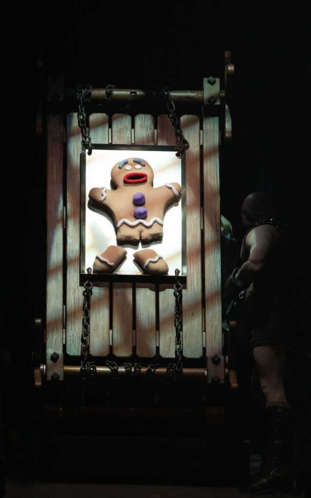 Gingy puppet by Richard Bay and the company of SHREK THE MUSICAL produced by Broadway At Music Circus at the Wells Fargo Pavilion June 11-16. Photo by Kevin Graft.