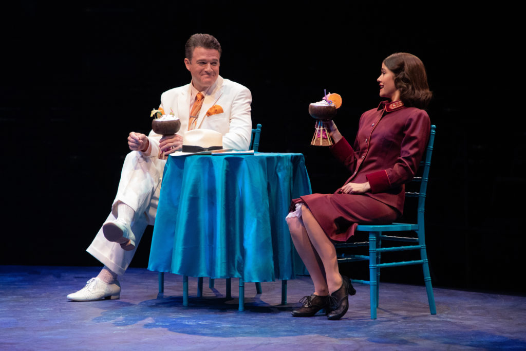 Edward Watts as Sky Masterson and Ali Ewoldt as Sarah Brown in GUYS AND DOLLS produced by Broadway At Music Circus at the Wells Fargo Pavilion July 23-28. Photo by Kevin Graft.