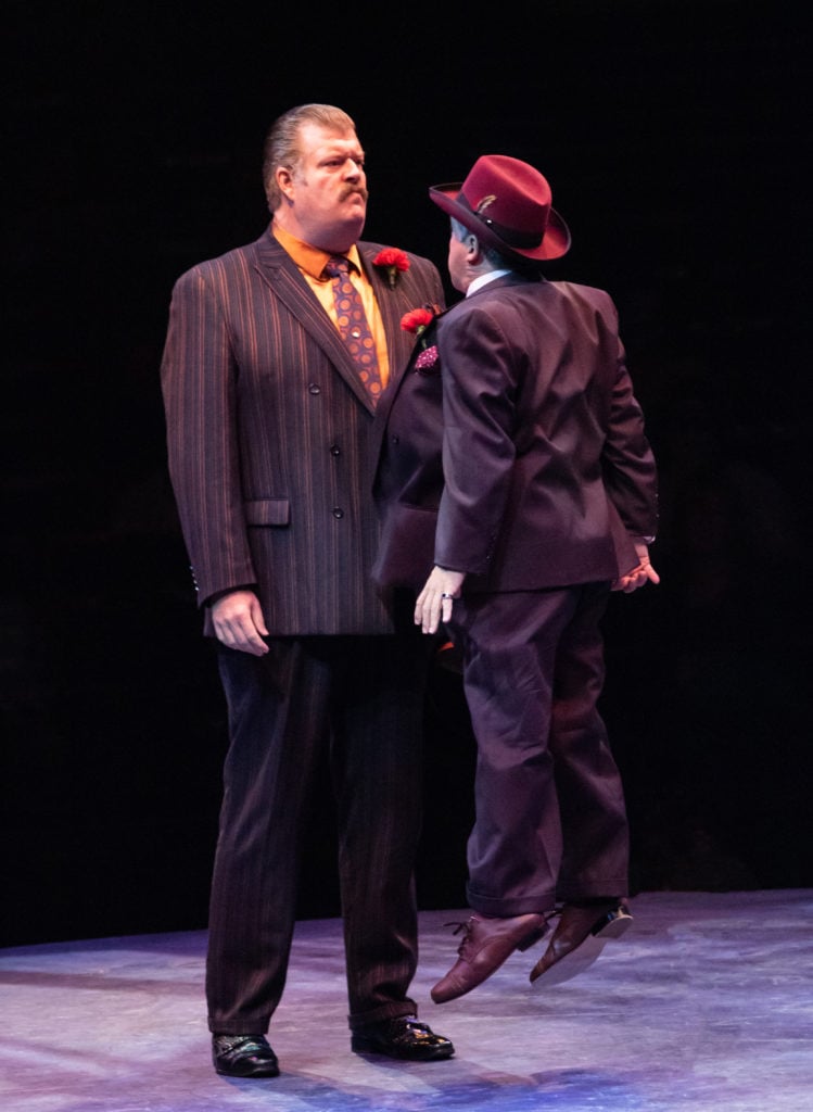 Jerry Gallagher as Big Jule and Carlos Lopez as Harry the Horse in GUYS AND DOLLS produced by Broadway At Music Circus at the Wells Fargo Pavilion July 23-28. Photo by Charr Crail.