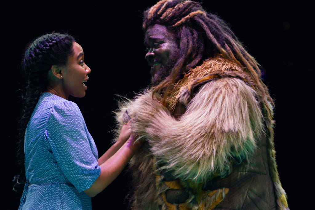 Adrianna Hicks as Dorothy and Phillip Boykin as Lion in THE WIZ produced by Broadway At Music Circus at the Wells Fargo Pavilion August 6-11. Photo by Kevin Graft.