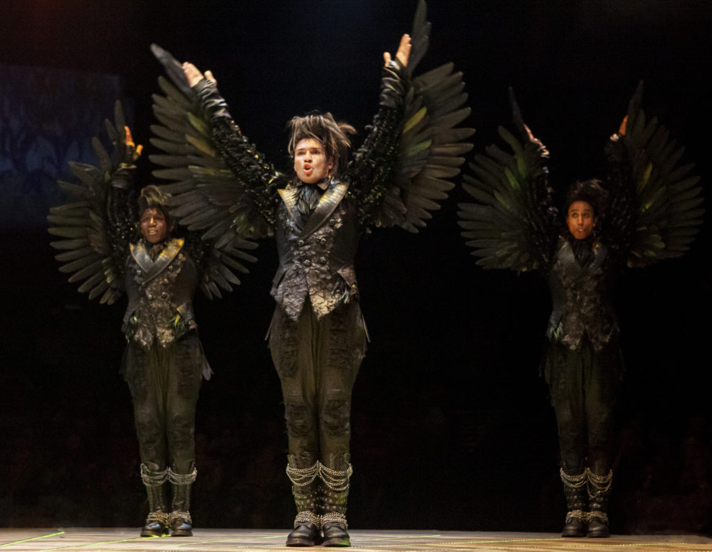 (L to R) Alfie Parker, Jr., Jeff Gorti and Francis Lawrence as Crows in THE WIZ produced by Broadway At Music Circus at the Wells Fargo Pavilion August 6-11. Photo by Charr Crail.