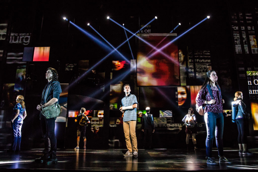 Stephen Christopher Anthony as Evan Hansen and the company of DEAR EVAN HANSEN presented by Broadway On Tour Jan. 15-26, 2020 at the Memorial Auditorium. Photo by Matthew Murphy.