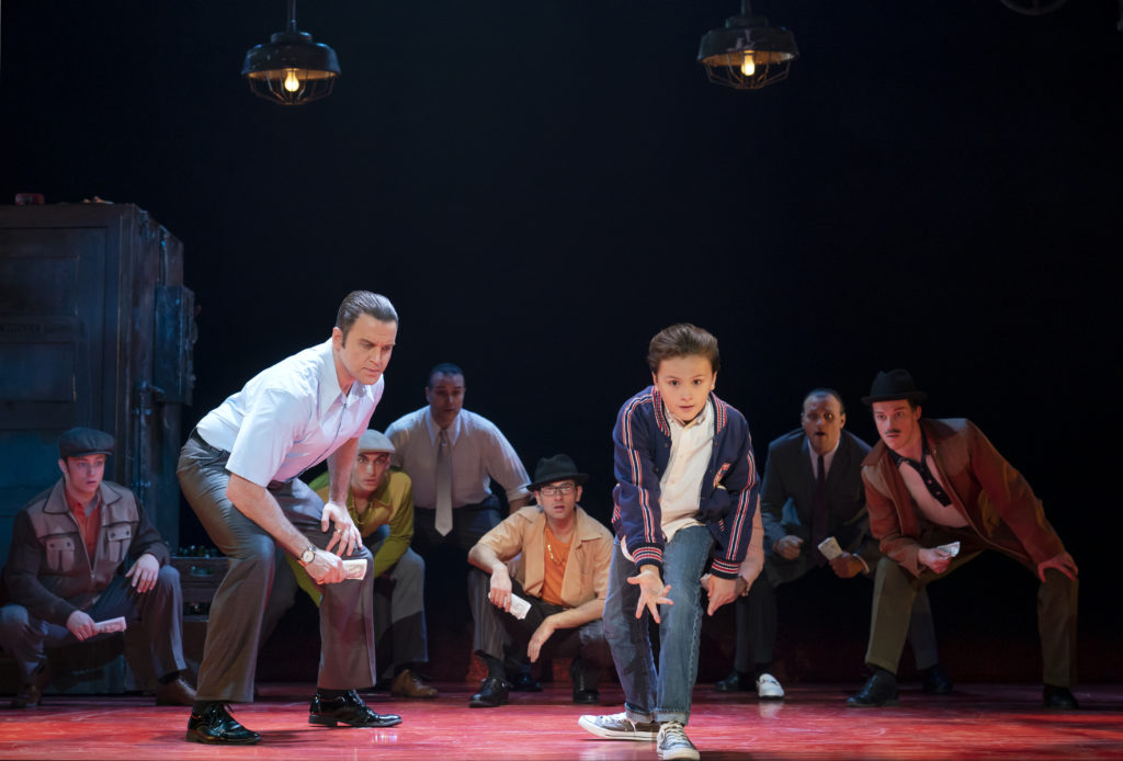 Jeff Brooks as Sonny, Trey Murphy as Young C and the company of A BRONX TALE presented by Broadway On Tour Mar. 3 – 8, 2020 at Memorial Auditorium. Photo by Joan Marcus.