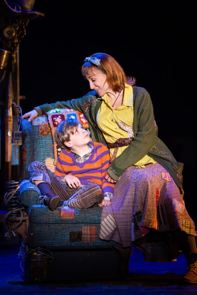 Brody Bett as Charlie Bucket and Caitlin Lester-Sams as Mrs. Bucket in Roald Dahl’s CHARLIE AND THE CHOCOLATE FACTORY presented by Broadway On Tour December 28, 2021 – January 2, 2022 at the SAFE Credit Union Performing Arts Center. Photo by Jeremy Daniel.