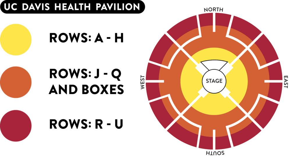 A seating chart of the UC Davis Health Pavilion.