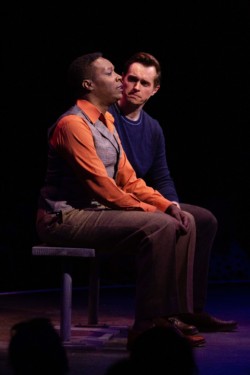 Alan Mingo Jr. as Lola and Zach Adkins as Charlie Price in the Broadway at Music Circus production of KINKY BOOTS at the UC DAVIS Health Pavilion. June 14th-19th. Photo by Kevin Graft.