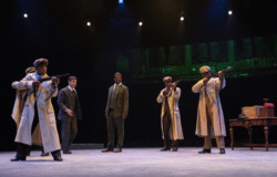 (L to R) Omari Tau, Ben Jacoby, Kevin Stephen McAllister, Nathan Andrew Riley and Treston Javon Henderson in the Broadway At Music Circus production of RAGTIME at the UC Davis Health Pavilion August 8-13. Photo by Charr Crail.